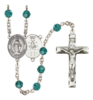 Sterling Silver 6mm Austrian Crystal Virgen Milagrosa Rosary in Zircon