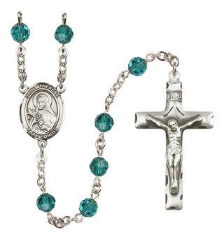 Sterling Silver 6mm Austrian Crystal Saint Theresa Rosary in Zircon
