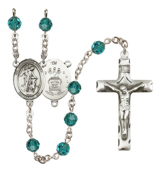 Sterling Silver 6mm Austrian Crystal Guardian Angel / Air Force Rosary in Zircon