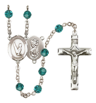 Sterling Silver 6mm Austrian Crystal Saint Christopher/Gymnastics Rosary in Zircon