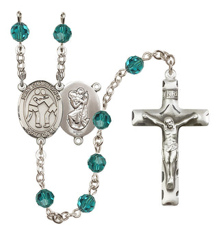 Sterling Silver 6mm Austrian Crystal Saint Christopher/Wrestling Rosary in Zircon