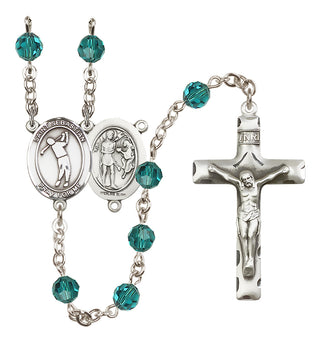 Sterling Silver 6mm Austrian Crystal Saint Sebastian/Golf Rosary in Zircon