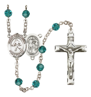 Sterling Silver 6mm Austrian Crystal Saint Sebastian/Field Hockey Rosary in Zircon
