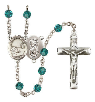 Sterling Silver 6mm Austrian Crystal Saint Christopher / Fishing Rosary in Zircon
