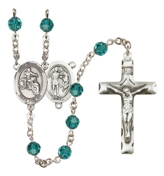 Sterling Silver 6mm Austrian Crystal Saint Sebastian / Motorcycle Rosary in Zircon