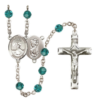 Sterling Silver 6mm Austrian Crystal Saint Christopher/Water Polo Women Rosary in Zircon