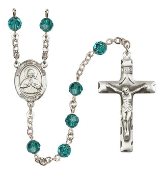 Sterling Silver 6mm Austrian Crystal Saint John Vianney Rosary in Zircon