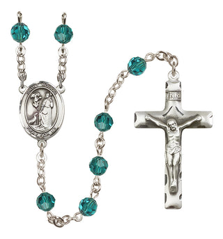 Sterling Silver 6mm Austrian Crystal Saint Rocco Rosary in Zircon