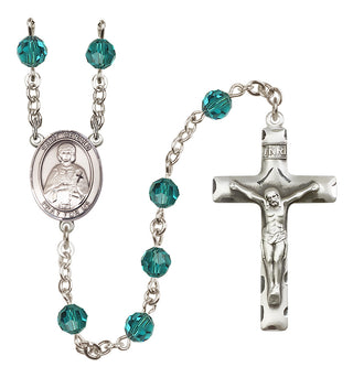 Sterling Silver 6mm Austrian Crystal Saint Gerald Rosary in Zircon