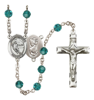 Sterling Silver 6mm Saint Christopher/Hockey Rosary
