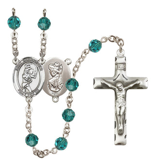Sterling Silver 6mm Austrian Crystal Saint Christopher/Softball Rosary in Zircon
