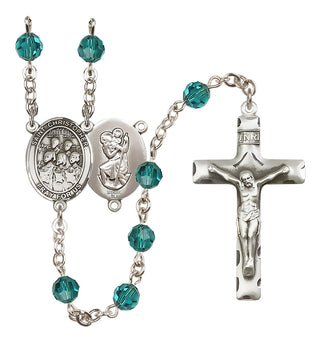 Sterling Silver 6mm Austrian Crystal Saint Christopher / Choir Rosary in Zircon