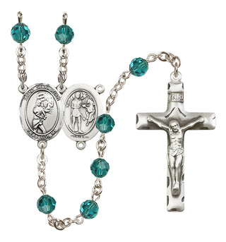 Sterling Silver 6mm Austrian Crystal Saint Sebastian/Softball Rosary in Zircon