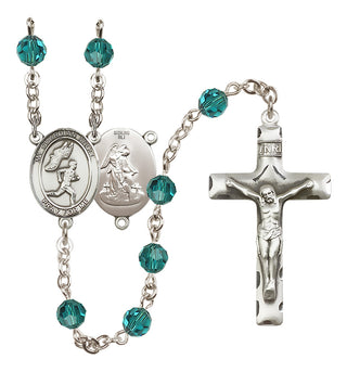 Sterling Silver 6mm Austrian Crystal Guardian Angel/Track&Field-Men Rosary in Zircon