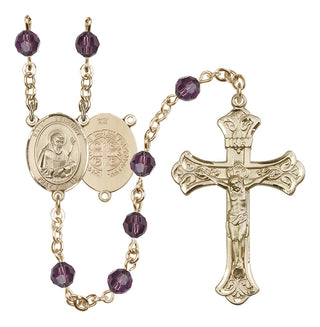 14 Karat Gold-Filled 6mm Austrian Crystal Saint Benedict Rosary in Amethyst