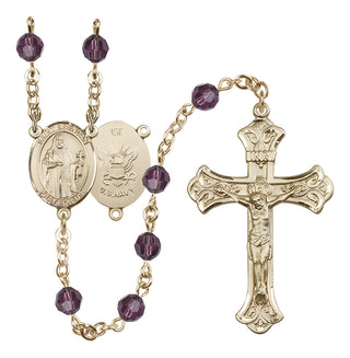 14 Karat Gold-Filled 6mm Austrian Crystal Saint Brendan the Navigator/Navy Rosary in Amethyst