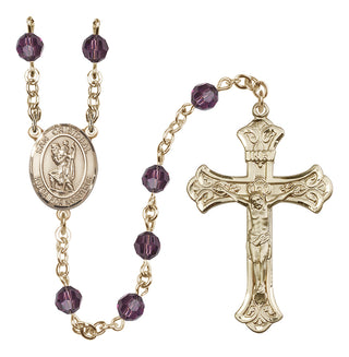 14 Karat Gold-Filled 6mm Austrian Crystal San Cristobal Rosary in Amethyst