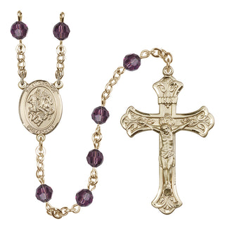 14 Karat Gold-Filled 6mm Austrian Crystal Saint George Rosary in Amethyst