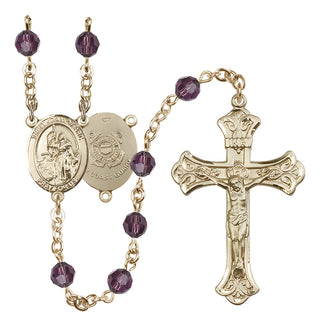 14 Karat Gold-Filled 6mm Austrian Crystal Saint Joan of Arc /Coast Guard Rosary in Amethyst