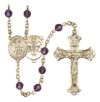 14 Karat Gold-Filled 6mm Austrian Crystal Guardian Angel / EMT Rosary in Amethyst