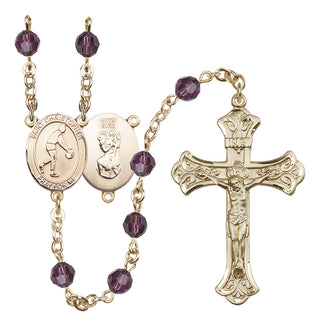 14 Karat Gold-Filled 6mm Austrian Crystal Saint Christopher/Basketball Rosary in Amethyst