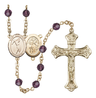 14 Karat Gold-Filled 6mm Austrian Crystal Saint Sebastian/Golf Rosary in Amethyst