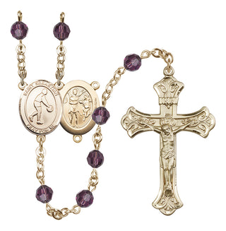 14 Karat Gold-Filled 6mm Austrian Crystal Saint Sebastian/Basketball Rosary in Amethyst