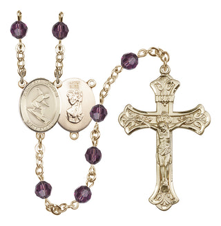 14 Karat Gold-Filled 6mm Austrian Crystal Saint Christopher/Surfing Rosary in Amethyst