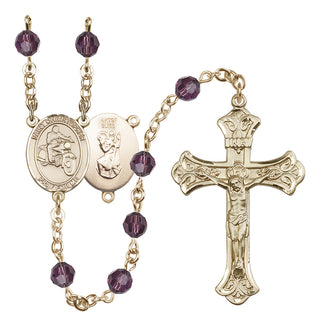 14 Karat Gold-Filled 6mm Austrian Crystal Saint Christopher/Motorcycle Rosary in Amethyst