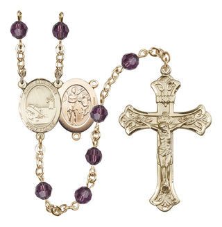 14 Karat Gold-Filled 6mm Austrian Crystal Saint Sebastian / Fishing Rosary in Amethyst