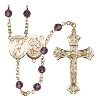 14 Karat Gold-Filled 6mm Austrian Crystal Saint Sebastian / Rodeo Rosary in Amethyst