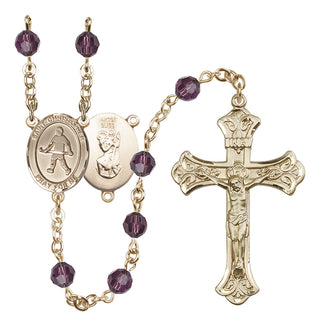 14 Karat Gold-Filled 6mm Austrian Crystal Saint Christopher / Field Hockey Rosary in Amethyst