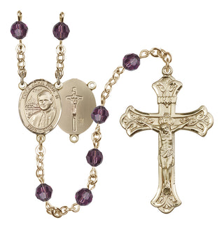 14 Karat Gold-Filled 6mm Austrian Crystal Saint John Paul II Rosary in Amethyst