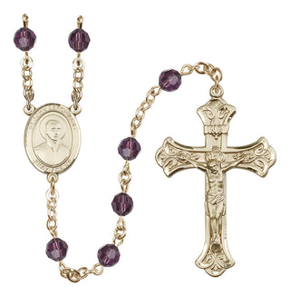 14 Karat Gold-Filled 6mm Austrian Crystal Saint John Berchmans Rosary in Amethyst