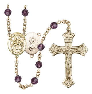14 Karat Gold-Filled 6mm Austrian Crystal Saint Christopher / Choir Rosary in Amethyst