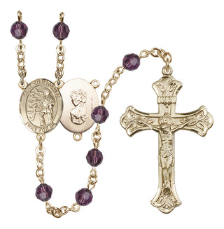 14 Karat Gold-Filled 6mm Austrian Crystal Saint Christopher / Karate Rosary in Amethyst