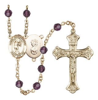 14 Karat Gold-Filled 6mm Austrian Crystal Saint Christopher/Basketball-Women Rosary in Amethyst
