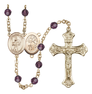 14 Karat Gold-Filled 6mm Austrian Crystal Saint Sebastian / Baseball Rosary in Amethyst