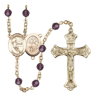 14 Karat Gold-Filled 6mm Austrian Crystal Saint Sebastian / Hockey Rosary in Amethyst