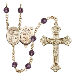 14 Karat Gold-Filled 6mm Austrian Crystal Saint Sebastian / Golf Rosary in Amethyst