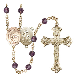 14 Karat Gold-Filled 6mm Austrian Crystal Guardian Angel/Soccer Rosary in Amethyst