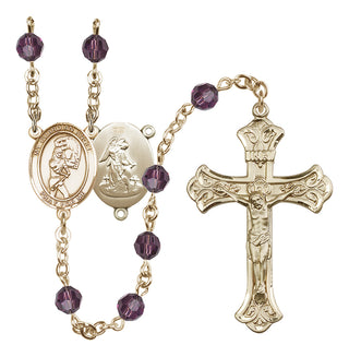 14 Karat Gold-Filled 6mm Austrian Crystal Guardian Angel/Softball Rosary in Amethyst