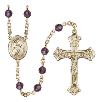 14 Karat Gold 6mm Austrian Crystal Saint Dorothy Rosary in Amethyst