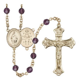 14 Karat Gold 6mm Austrian Crystal Miraculous Rosary in Amethyst