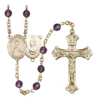 14 Karat Gold 6mm Austrian Crystal Saint Christopher/Softball Rosary in Amethyst