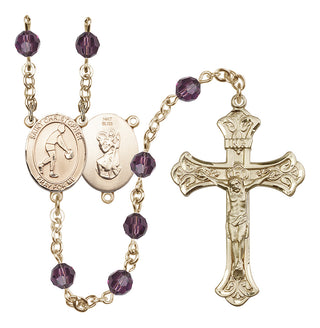 14 Karat Gold 6mm Austrian Crystal Saint Christopher/Basketball Rosary in Amethyst
