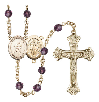 14 Karat Gold 6mm Austrian Crystal Saint Sebastian/Soccer Rosary in Amethyst