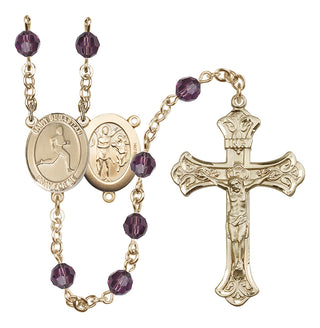 14 Karat Gold 6mm Austrian Crystal Saint Sebastian/Track & Field Rosary in Amethyst
