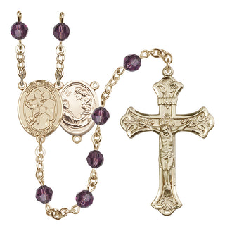 14 Karat Gold 6mm Austrian Crystal Saint Cecilia / Marching Band Rosary in Amethyst