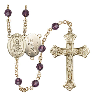 14 Karat Gold 6mm Austrian Crystal Saint Rita / Baseball Rosary in Amethyst